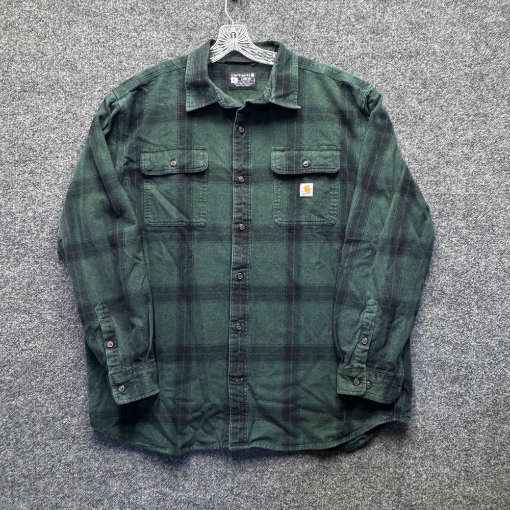 Carhartt Flannel Shirt Mens XL Green Plaid Loose Fit TW4451-M Workwear Gorpcore